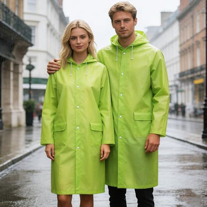Unisex Hooded Raincoat Waterproof Reusable Rain Jacket with Pockets for Cycling Hiking Travel Commuting - color: Light Green, size: Medium