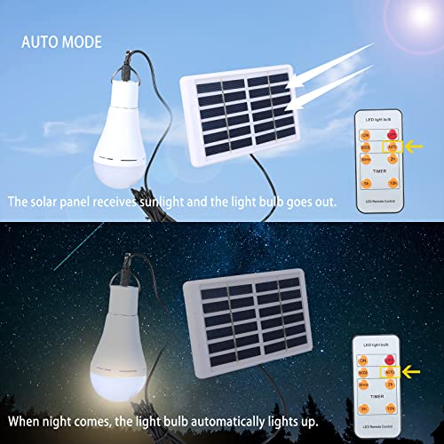 Solar Light Bulbs Rechargeable with Remote Timer, 4 Modes Solar Powered Lantern for Indoor&Outdoor Chicken Coop Hurricane Emergency Lighting Hiking Camping (White, 300lm-2pack)