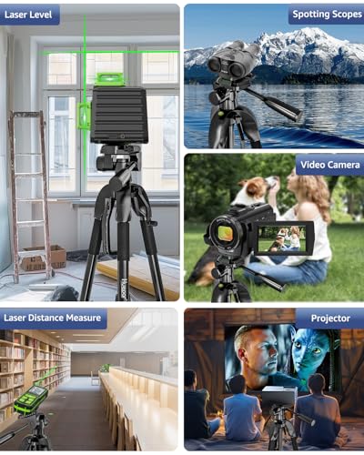Laser Level Tripod, Huepar 56” Extendable Height Tripod for Line Lasers, Point Lasers, Laser Distance Measures, 1/4" and 5/8" Thread Mount, Multi-Function Hook, Non-Skid Feet, TPD14 - size: 56 inch