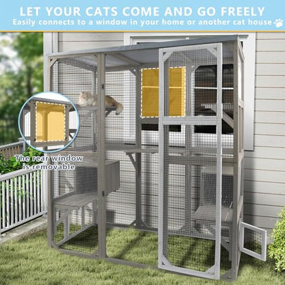 Ketive Catio Outdoor Cat Enclosure Large Window Cat House Walk in Kitty Cage with Multi-Level Platforms, Waterproof Roof for Mulitiple Cats (59" L x 29.5" W x 67.7" H) - size: 59.0"L x 29.5"W x 67.7"H