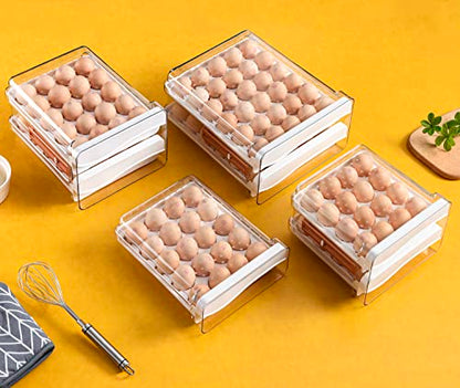 Sooyee 60 Capacity Egg Container for Refrigerator, Household Egg Holder with Time Memory, Transparent 2 Drawers Chicken Egg Storage Container, White - size: 60 Capacity