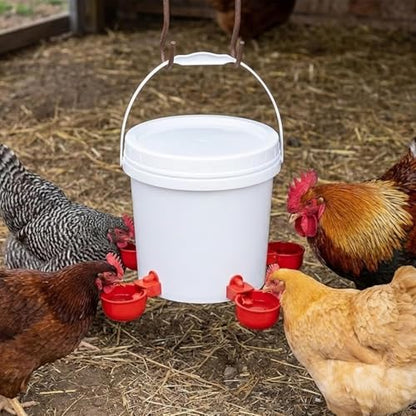Chicken Waterer with Stand and Handle, 1 Gallon Poultry Waterer with 4 Drinking Cups and 4 Horizontal Nipples, Raised or Hanging Water Bucket for Chickens, Ducks, Geese, Chicks and Backyard Coop