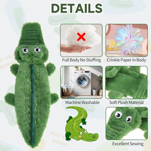 Mihachi No Stuffing Crinkle Dog Toys, 2-in-1 Holds Water Bottles - Cruncher with Puncture Resistant Squeaker, Dog Squeak Toys Plush Dogs Chew Toy for Puppy Small Medium Large Breed Chewer, Crocodile - color: Crocodile