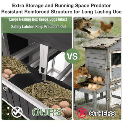 Large Chicken Coop for 6-8 Chickens, Double Folding Wooden Chicken House with 2 Nesting Boxes, Reinforced Iron Frame, Pull-Out Tray & Waterproof Roof, Outdoor Poultry Cage-(Black) - color: Black (AIR66-B)