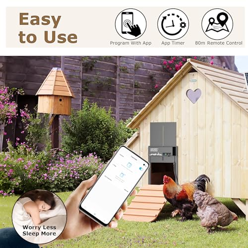 Automatic Chicken Coop Door – App-Controlled Schedule, Solar/Battery/Plug-in Powered, Anti-Pinch Motion Sensor with Resistance Detection, Weatherproof Aluminum Electric Door - HARTOMPET