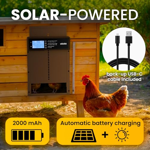 Okkobi Automatic Chicken Coop Door Solar Powered - LCD Display - Light Sensor & Timer - Security & Peace of Mind: Anti-Pinch Function - 5-Year Protection - Dark Brown - color: Dark Brown