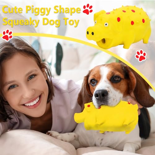 Squeaky Pig Dog Toy that Oinks, Latex Pig 7.3 in Grunting Dog Toys, Durable Dog Chewing Toys for Small Medium Large Dogs(Yellow, 1 Pcs) - color: Yellow 20CM