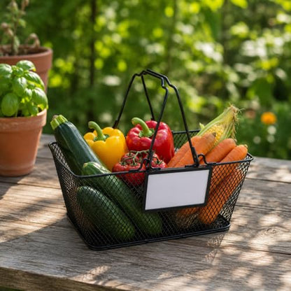Garden Harvest Basket,Metal Wire Storage Basket with Handle,Large Food Baskets,Garden Baskets for Gathering Vegetables,Fruits,Kitchen,Picnic,Black