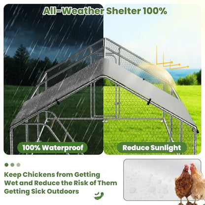 Large Metal Chicken Coop Walk-in Poultry Cage with Waterproof Roosting Perch and UV-Resistant Cover, Outdoor Chicken Run Poultry Hen House for Backyard Farm Use,Spire Roof(10’ W x 19.7’ L x 6.4’ H) - size: 236.4"L x 120.0"W x 76.8"H