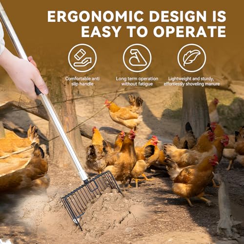 Chicken Poop Scooper- Chicken Coop Pooper Scooper for Sand 4-Piece,with Stainless Steel Handle Sifter Chicken Coop Litter Scoop Supplies,for Hens Ducks Rabbits (Up to 10 Chickens)