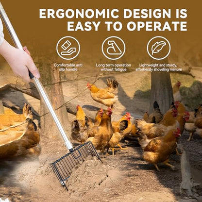Chicken Poop Scooper- Chicken Coop Pooper Scooper for Sand 4-Piece,with Stainless Steel Handle Sifter Chicken Coop Litter Scoop Supplies,for Hens Ducks Rabbits (Up to 10 Chickens)