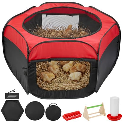 Magicfly Brooder Box for Chick, Pop-Up Chicken Brooder Box with Dual Doors, Brooder Box for Chicks Starter Kit Includes Chicken Feeder, Waterer, Perch, Holds up to 15 Chicks, Ducks & Quail - color: Basic Starter Kit