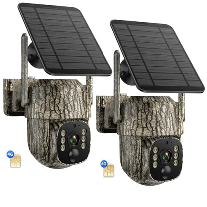 Trail Camera, 4G LTE Cellular Game Cameras with 360° Live Streaming, 2.5K Wildlife Hunting Camera Solar Powered, Security Camera Built-in SIM Card, Night Vision, Motion Activated, Waterproof, 2 Pack