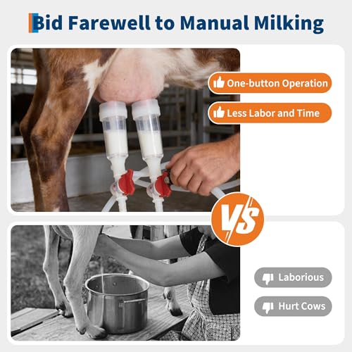 TROPOW 3L Goat Milking Machine, Electric Automatic Pulsation Vacuum Milker with 304 Stainless Steel Bucket, Portable Milker with Food-Grade Silicone Cups and Tubes, Adjustable Suction for Goat