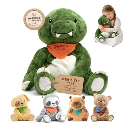 Lilly's Love Weighted Stuffed Animals for Adults & Kids — 5lb Calming Dinosaur Plush for Anxiety, ADHD & Sensory | Machine Washable Weighted Stuffed Animal w/Removable Insert | Donnie The Dino - color: Dino