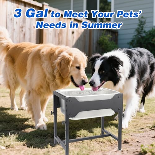 YUEPET 3 Gallon Elevated Dog Water Bowl for Large Extra Large Dogs Stainless Steel Dog Bowl with 4 Heights Adjustable Metal Anti-Slip Stand Pet Food Bowl for Joint Pressure Relief Indoor Outdoor Use - size: 3 Gallon