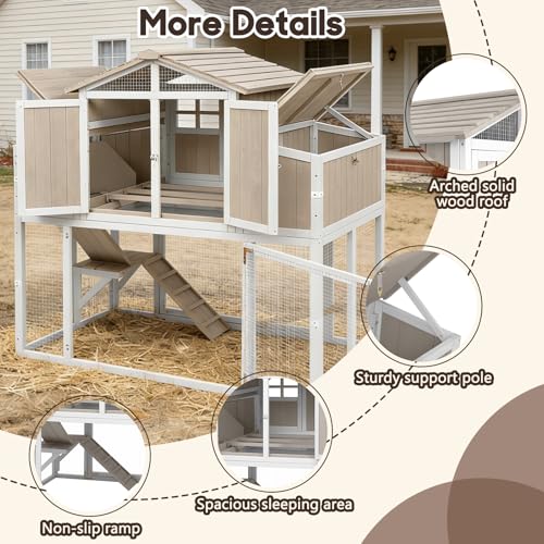 Large Wooden Chicken Coop for 2-6 Chickens, Outdoor Chicken House with 4 Nest Boxes, Hen House Poultry House Pet Hutch Chicken Cage with Waterproof Asphalt Roof, Ramp, Roosting Bars - color: Grey