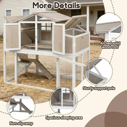 Large Wooden Chicken Coop for 2-6 Chickens, Outdoor Chicken House with 4 Nest Boxes, Hen House Poultry House Pet Hutch Chicken Cage with Waterproof Asphalt Roof, Ramp, Roosting Bars - color: Grey