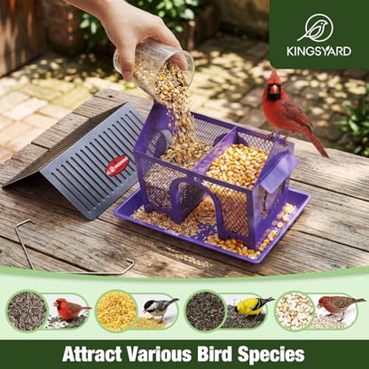 Kingsyard Bird Feeder for Outdoors Hanging, Dual-Use Metal Mesh Wild Bird Feeders with Seed Tray & Weatherproof Roof, 3 lbs Large Capacity, Purple - color: Purple