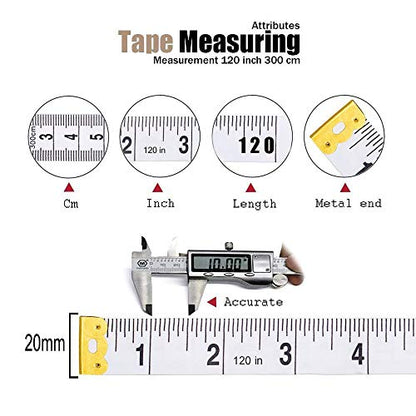 Tape Measure Body Measuring Tape, 120 Inch Soft Fabric Measuring Tape for Sewing Cloth Measurement, Double Scale Tailor Ruler for Weight Loss Medical Measurement Nursing Craft(White/Black) - color: Black and White