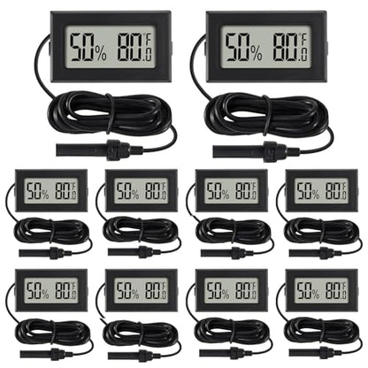 10Pcs Mini Digital Thermometer Hygrometer Gauge with Probe Sensor LCD Display Meter Indoor Temperature Humidity Fahrenheit Meter for Incubator Plant Tank Garden ℉ - size: 10 pcs