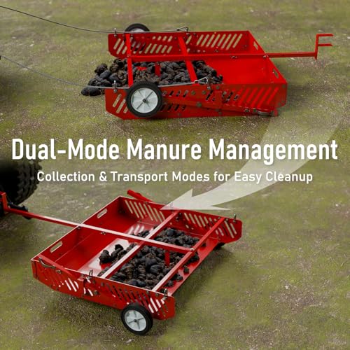 Efficraft Heavy Duty 2-in-1 Manure Fork & Tow Behind Trailer Manure Scoop, Yard Sweeper for Horse Manure, Versatile Lawn Sweeper, and Efficient Drag Manure Collector for Easy Cleanup