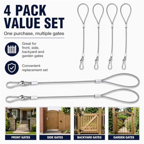 Gate Latch Cable Pull, Heavy Duty Stainless Steel Gate Opener Cable, Rust-Proof Fence Latch Release Cord Replacement for Outdoor Wooden Fences, Yard & Garden Gates (4, Silver) - size: 4 Pack