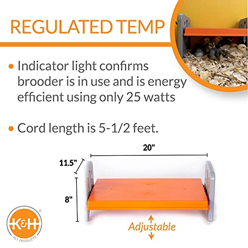K&H Pet Products Chicken Brooder Heater for Chicks Ducklings, Adjustable Heating Plate for Brooder Boxes, Warms up to 30 Chicks, Chicken Coop Poultry Heating with Safety Light, Large 40 Watts - size: Large 20 X 11.5 X 8 Inches