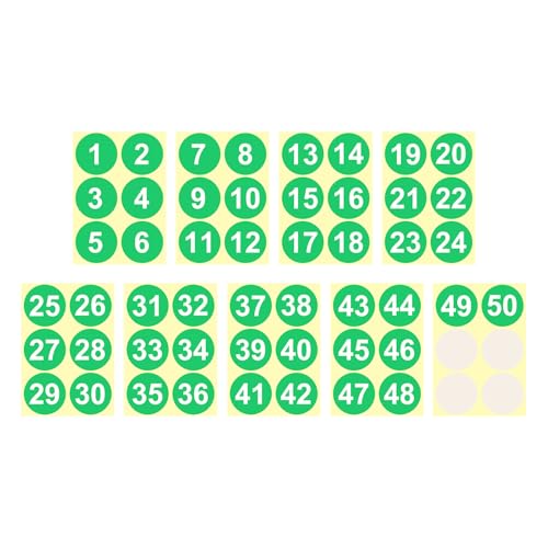 PATIKIL 1 to 50 Number Stickers 4 Inch, Consecutive Vinyl Round Labels Self-Adhesive Dot Colored Decals for Inventory Classification Storage Box Organizing, Green - color: Green, size: 4 Inch