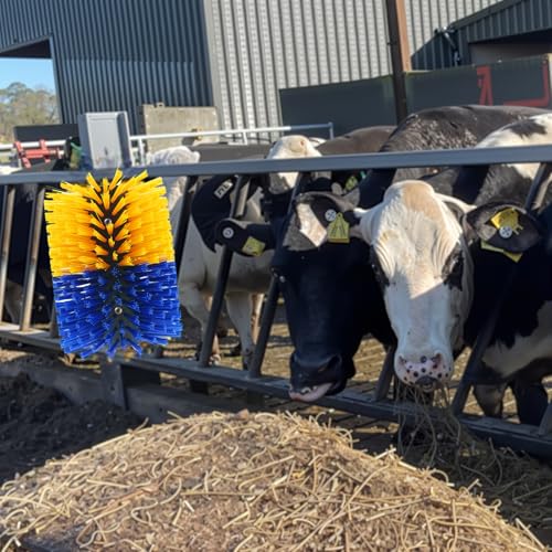 GarveeHome Livestock Scratch Brushes, Short Single Cow Brush Cow Scratcher Full Massage Brush for Grooming Relieve Itch for Cow Goat Cattle Pig Sheep - color: Blue and yellow