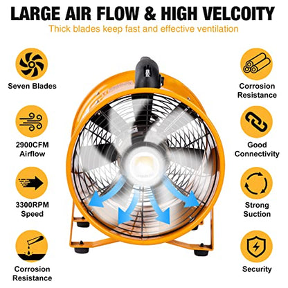 MOUNTO 12-Inch Heavy Duty Cylinder Axial Fan with 25-Foot Vinyl Hose | High-Performance Portable Blower/Exhaust Fan | 2900 CFM Directional Airflow for Crawl Spaces, Attics, Basements - size: 12inch