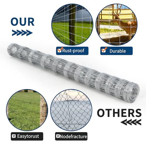 Livestock Fence, 6Ft x 328Ft Galvanized Wire Fencing, Cattle Farm Fence, Heavy Zinc Coated Deer Goat Cattle Fence for Farm Yard Livestock Protection - size: 6FT x 328FT