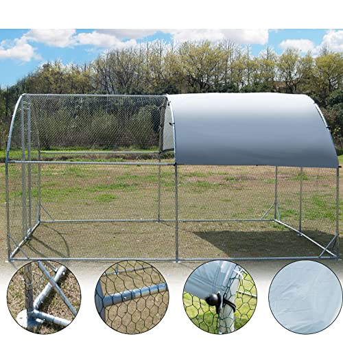 Large Metal Chicken Coop, Walk-in Poultry Cage Galvanized Hen Playpen House Dome Shaped Coop with Waterproof and Anti-Ultraviolet Cover and Lockable Door for Outdoor, Backyard Farm (12.5’ L x 9.2’ W) - size: 150.0"L x 110.0"W x 76.8"H