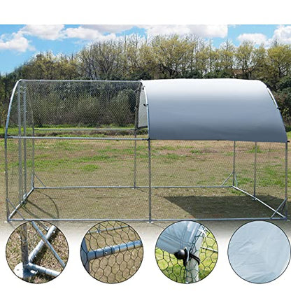Large Metal Chicken Coop, Walk-in Poultry Cage Galvanized Hen Playpen House Dome Shaped Coop with Waterproof and Anti-Ultraviolet Cover and Lockable Door for Outdoor, Backyard Farm (12.5’ L x 9.2’ W) - size: 150.0"L x 110.0"W x 76.8"H