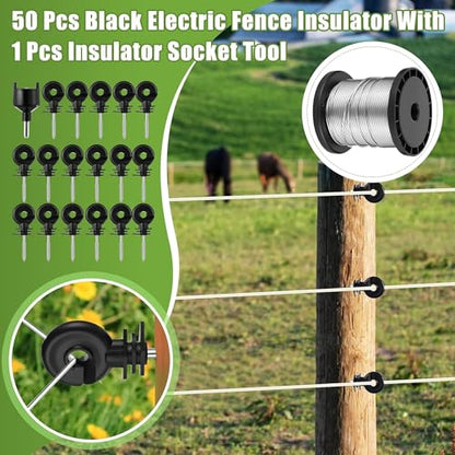 MorningRo Electric Fence Charger Set 110VAC 0.15 Joule Electric Plug in Fence to Contain Pet Poultry Keep Rodent, 50 Black Insulator and 1 Socket Tool 250ft Aluminum Wire for Garden Pond Protection - style: 0.15 Joule