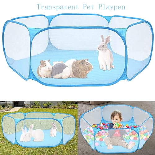 Hamster Foldable Exercise Playpen, Breathable and Transparent Pet Playpen, Indoor/Outdoor Cage Small Animal Fence for Syrian Hamster Rats Chinchillas Rabbit Guinea Pigs Gerbils Hedgehogs Reptiles - color: Skyblue