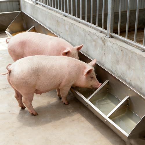 40in / 59in / 79in Livestock Feed Trough Heavy Duty Stainless Steel Pig Feeder, Separated Fence Feeder Trough with Visable Feed Design Thickened Multipurpose Trough Creep Feeder,Silver,200cm - size: 200cm