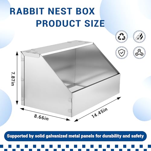 2Pack Rabbit Nesting Box,Galvanized Metal Bunny Small Animal Nest with Removable Floor,Hutch Hideout for Breeding,Durable Easy to Clean Rabbitry Supplies for Rabbits Guinea Pig Small Animals
