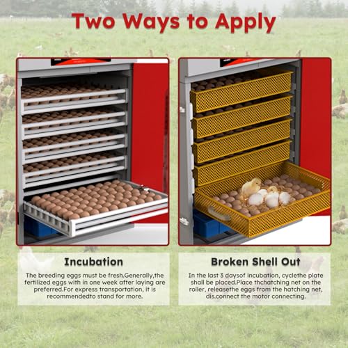 Cabinet Incubator for Hatching Eggs,400 Eggs Incubator with Automatic Egg Turning and Humidity Control,Commercial Large Cabinet Hatcher for Chicken, Duck, Quail,Birds Eggs (Red,400-Egg) - size: 400-Egg