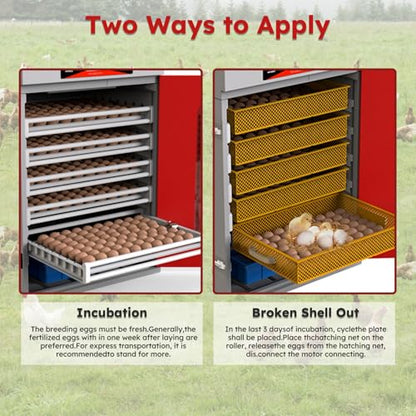 Cabinet Incubator for Hatching Eggs,400 Eggs Incubator with Automatic Egg Turning and Humidity Control,Commercial Large Cabinet Hatcher for Chicken, Duck, Quail,Birds Eggs (Red,400-Egg) - size: 400-Egg