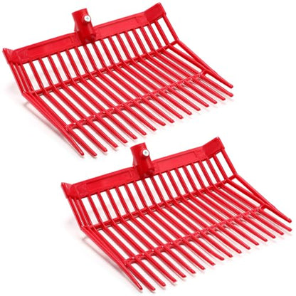 Lasnten Manure Fork Replacement Head, 18 Tines Pitchfork Head with Screws and Nuts, Horse Manure Rake for Picking up Grass and Hay(Red,2 Pcs)
