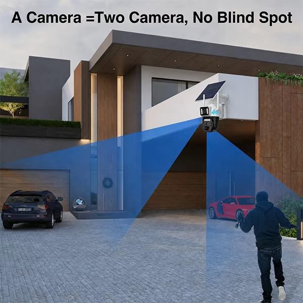 HAWKRAY 4G LTE Outdoor Solar-Powered Cellular Security Camera (Built-in SIM Card, Data Plan Required; No Wi-Fi), Dual Lens, 355° PTZ, Color Night Vision, PIR Motion Detection, Two-Way Audio