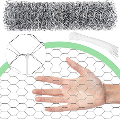 Chicken Wire 15.7 in x 237 in Poultry Wire Netting Hexagonal Galvanized Mesh Garden Fence Barrier for Pet Rabbit Chicken Fencing with 100 Pcs Cable Zip Ties - color: Silver, size: 15.7"x237"+100Ties