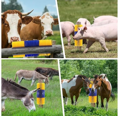 Livestock Scratching Brush 2/4PCS – Horse Scratching Post, Goat & Cow Grooming Scratcher, 17.13" x 7.48" Cattle Goat Horse Scratch Brush with 8 Screws for Back Itch Relief & Cleaning - size: 2pack