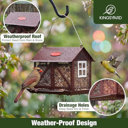 Kingsyard Metal Bird Feeder for Outdoors Hanging, 2-in-1 Wild Bird Feeder with Seed Tray & Built-in Perch, 5 lb Large Capacity for Cardinal Chickadee Finch, Bronze - color: Bronze