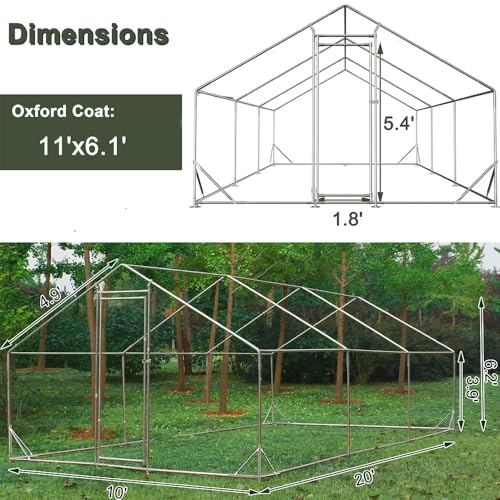 Garvee Large Metal Chicken Coop,Walk-in Poultry Cage,Outdoor Hen Run House with Waterproof and Anti-Ultraviolet Cover Rabbits Habitat Cage for Outdoor - size: 19.6"L x 9.8"W x 6.4"H