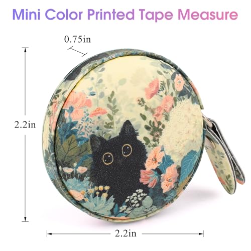Retractable Mini Tape Measure, Auto-Retract, Premium Leather Tape Measure, Dual-Sided Ruler, Ideal for Fabric Cutting, Body Measurements, and Handicrafts (Black Cat) - color: Black Cat