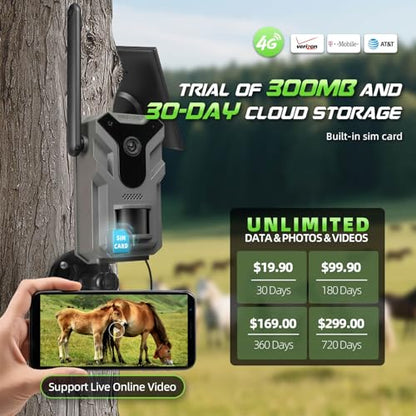 4G LTE Solar Trail Camera – No-Glow Night Vision, Live Feed & Two-Way Audio for Wildlife Monitoring