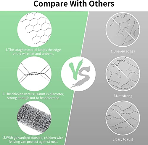 Chicken Wire 4 in x 787 in Poultry Wire Netting Hexagonal Galvanized Mesh Garden Fence Barrier for Pet Rabbit Chicken Fencing with 100 Pcs Cable Zip Ties - color: Silver, size: 4"x787"+100Ties