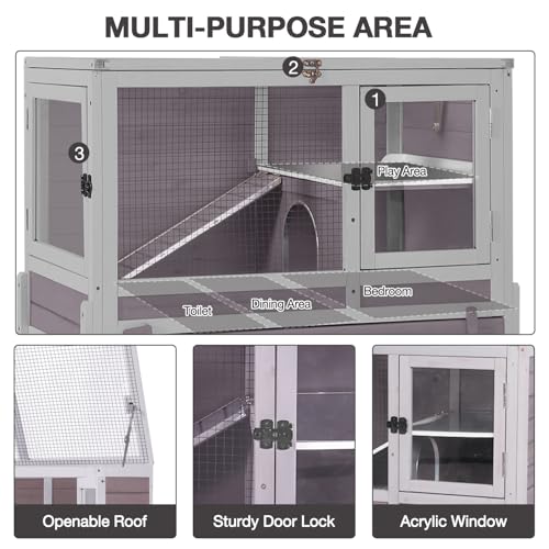 Wooden Guinea Pig Cages Indoor with Plastic Floor and Pull Out Tray, Two-Story Rabbit Cage with Anti-Chewing Ramp, Bunny Hutch with Detachable Stand, Small Animals Cage Habitat (Grey) - color: Grey
